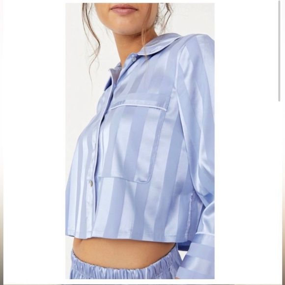 Free People Pajama Party PJ Sleep Set in Hazy Blue NWOT Size Large - Picture 3 of 6